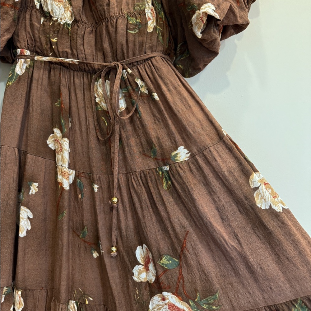 Magnolia Tiered Midi Dress - Floral Brown Midi Dress - Picture 7 of 8